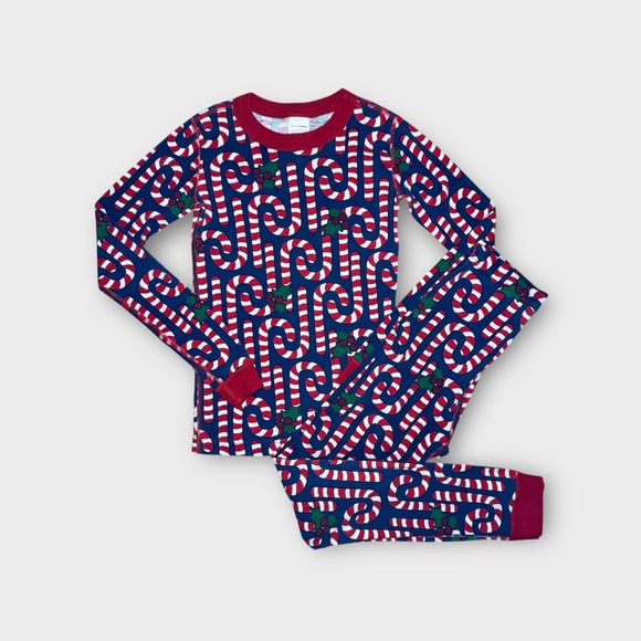 Hanna Andersson Candy Cane Holiday Pattern Organic Pajamas - Picture 1 of 6